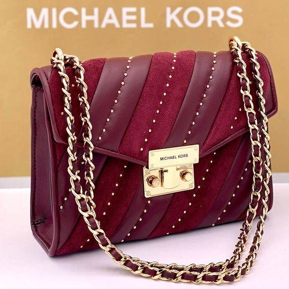 Michael Kors Rose Medium Flap Shoulder Bag Crossbody Merlot - Picture 13 of 14